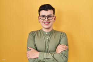 a person in a green shirt