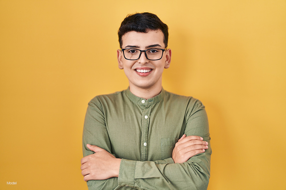 a person in a green shirt